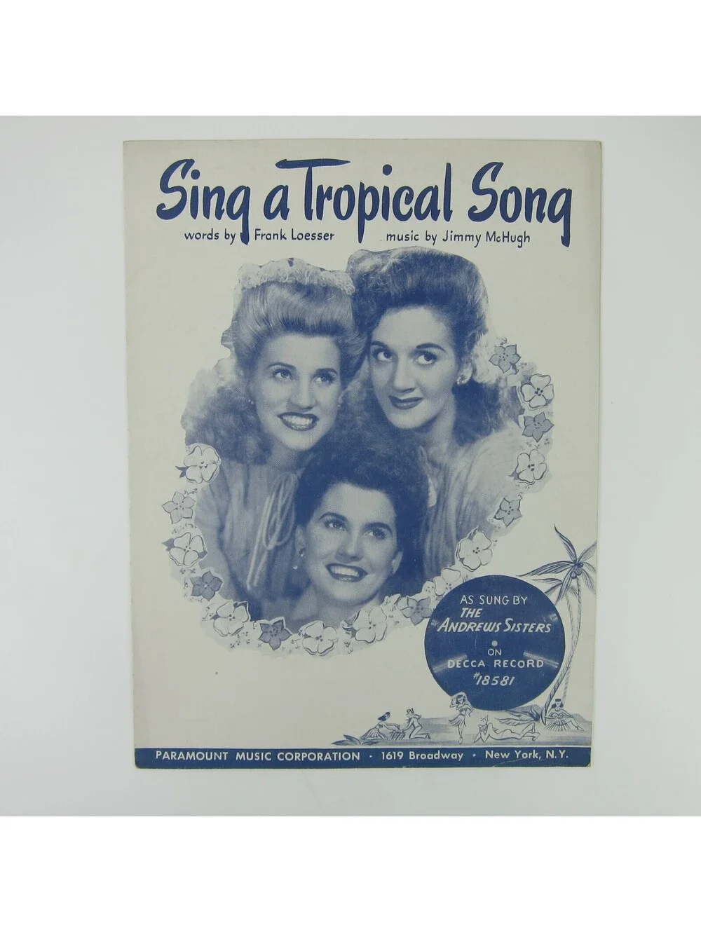 Sheet Music Sing A Tropical Song The Andrews Sisters Decca Record Vintage 1944